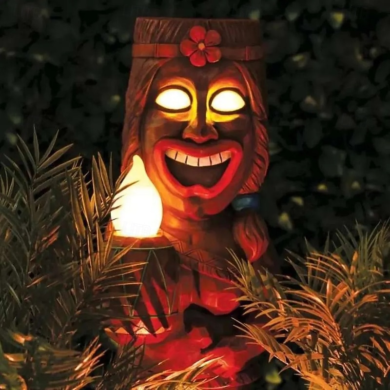 Totem Ornament Outdoor Miniature LED Light Resin Standing Lawn Solar Powered Garden Figurine Tiki Gift Porch Lifelike Craft 1PC2