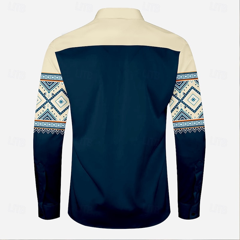 Men's Cowboy Western Shirt Button Up Shirt Cowboy Shirt Long Sleeve Vintage Western Daily Holiday Fall Winter Spring & Summer Turndown Collared Shirts 3D Print Blue2