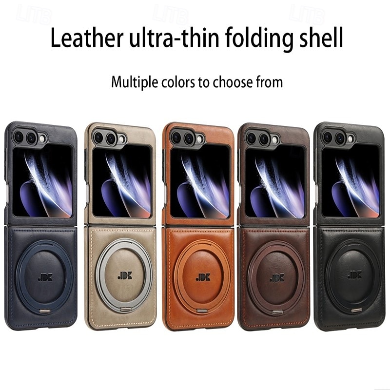Phone Case For Samsung Galaxy Z Flip 6 Z Flip 5 Z Flip 4 Z Flip 3 Back Cover with Stand Holder Support Wireless Charging Shockproof Retro TPU PU Leather