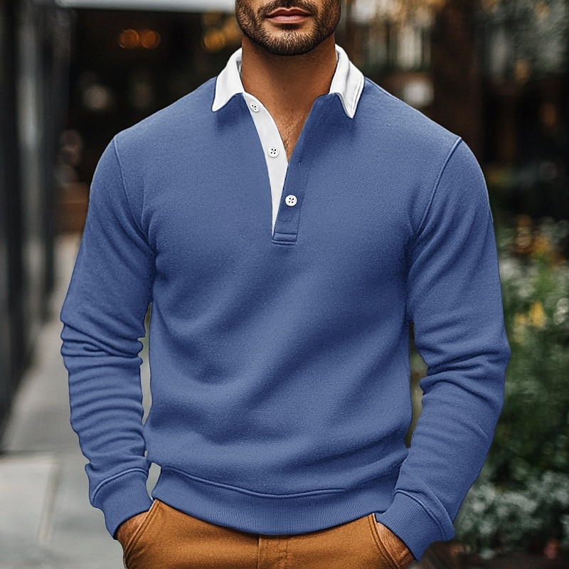 Men's Sweatshirt Polo Sweatshirt Black Navy Blue Blue Brown Khaki Polo Collar Plain Pocket Sports & Outdoor Daily Holiday Streetwear Cool Casual Spring &  Fall Clothing Apparel Hoodies Sweatshirts