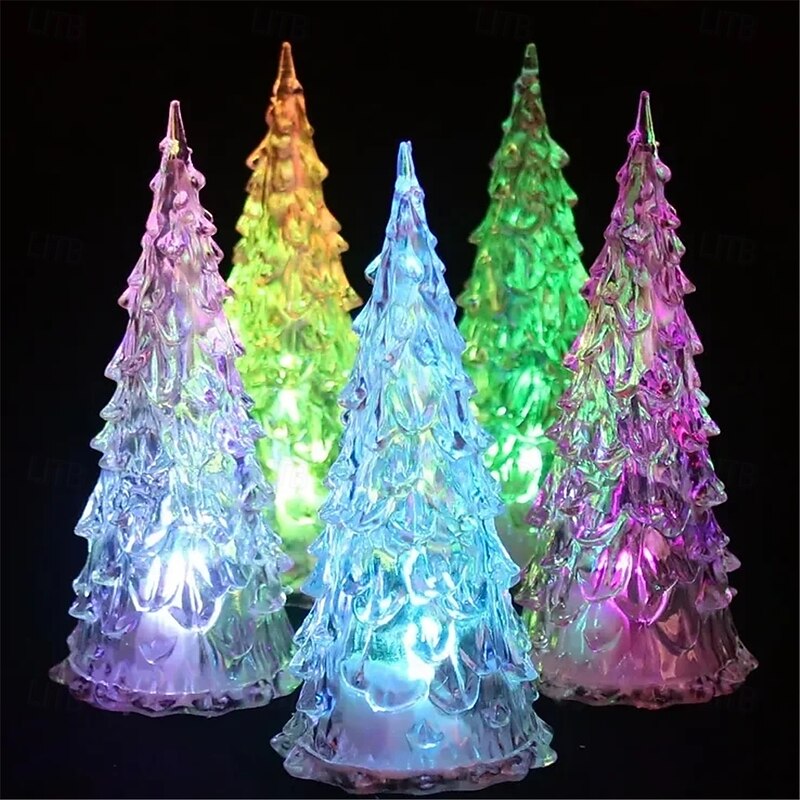 Colorful Acrylic Christmas Tree Christmas Gift Iceberg Ice Cone Light Led Light Desktop Night Light Decoration Holiday Party Wedding Decoration Light  Button Battery Powered 1PC3