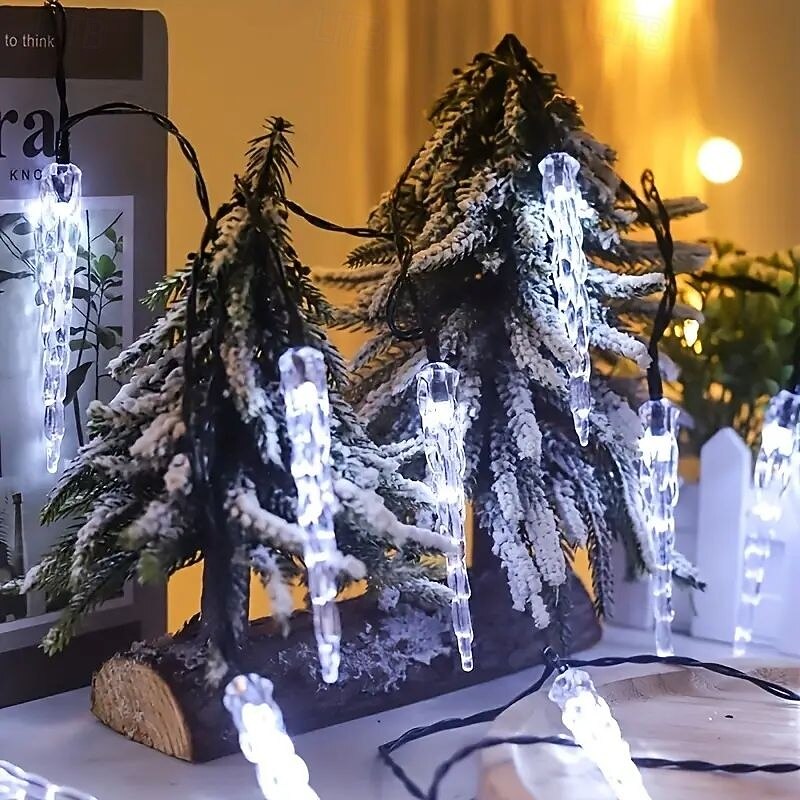 LED Snowflake Icicle String Lights Solar Powered 5m 20LED 6.5m 30LED for Wedding Christmas New Year Thanksgiving Decor Button Control Switch Blinking Feature for Garden Decoration