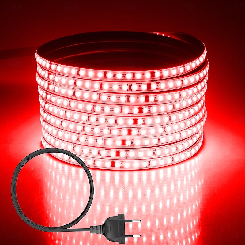 Outdoor Waterproof LED Light Strip Flexible Ribbon Rope Tape Light, 120 LEDs/M with EU, UK, AU Plug No Driver Needed, Multiple Colors Perfect for Indoor and Outdoor Use AC 220~240V 1pc for Halloween3