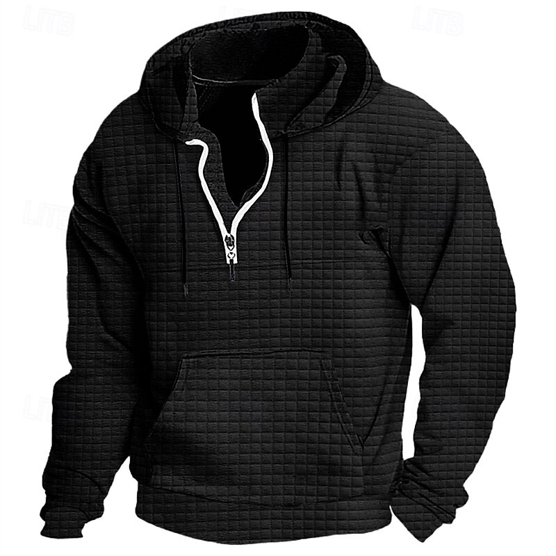 Men's Hoodie Quarter Zip Hoodie Black White Wine Army Green Navy Blue Hooded Plain Ribbed Textured Knit-texture Sports & Outdoor Daily Holiday Polyester Streetwear Basic Casual Spring &  Fall3