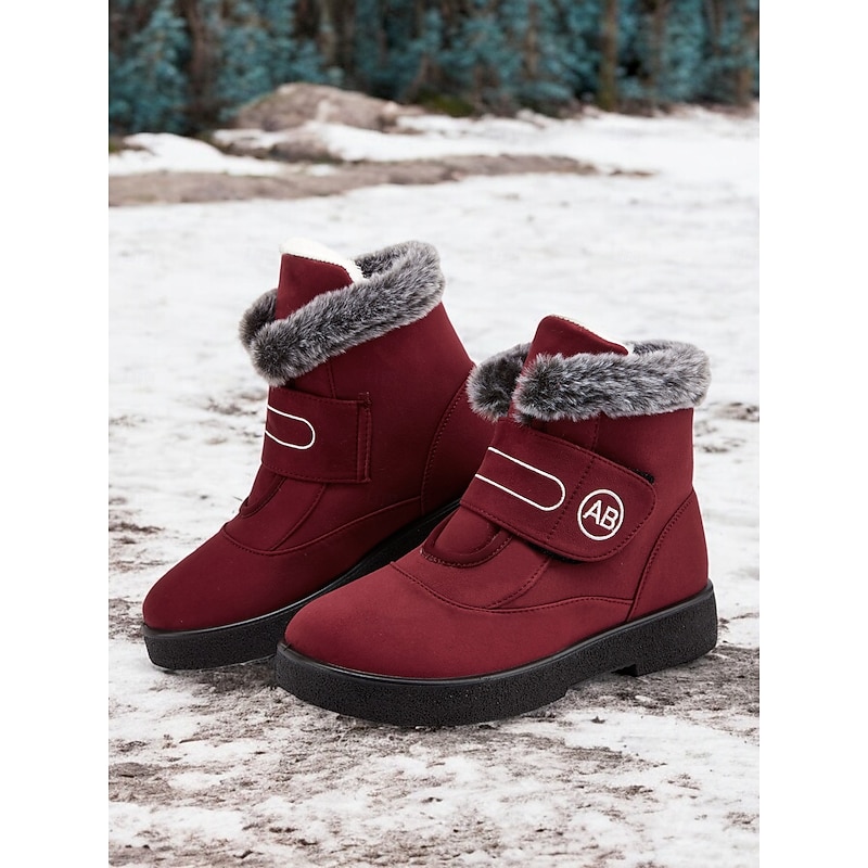 Women's Burgundy Winter Snow Boots with Faux Fur Lining, Velcro Strap, and Non-Slip Sole - Warm and Comfortable Footwear for Cold Weather2