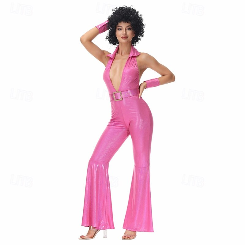 Vintage Inspired 1970s Hip Hop Masquerade Sleeveless Disco Solid Color Jumpsuits Halter Neck Fancy Dress Women's Carnival Costume Halloween Carnival Masquerade Casual Daily Party / Cocktail Pride4