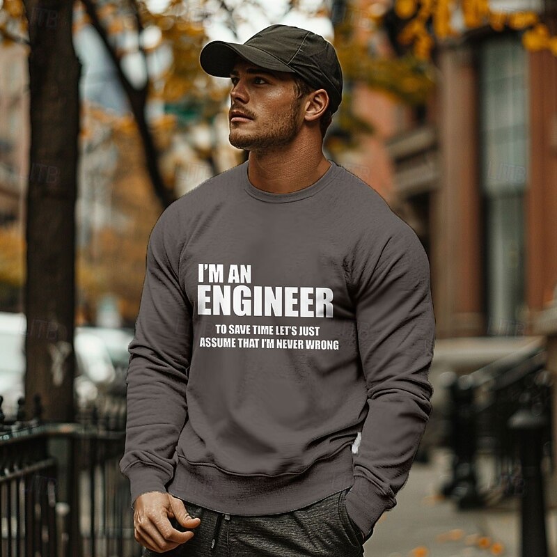 Men's Funny Engineer Crewneck Sweatshirt - "I'm Never Wrong" Work Humor Graphic Long Sleeve2