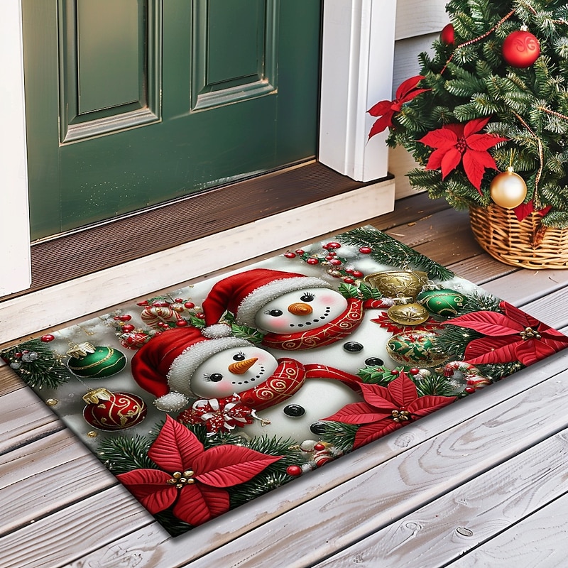 Christmas Decorations Doormat Snowman Kitchen Mat Floor Mat Non-Slip Area Rug Oil Proof Rug Indoor Outdoor Mat Bedroom Decor Bathroom Mat Entrance Rug4