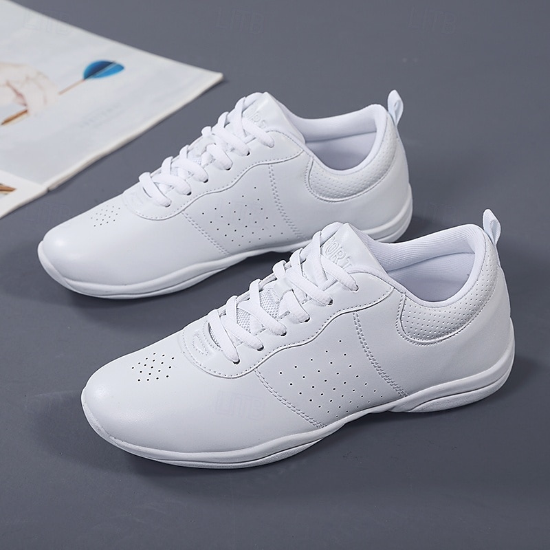 Women's Men's Children's White Faux Leather Dance Sneakers, Lightweight Lace-Up Shoes with Non-Slip Sole, Perfect for Jazz, Hip-Hop, and Ballroom Dancing4