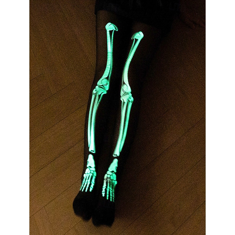 Glow-in-the-Dark Skeleton Tights – Women's Halloween Costume Stockings with Bone Print for Parties and Cosplay3