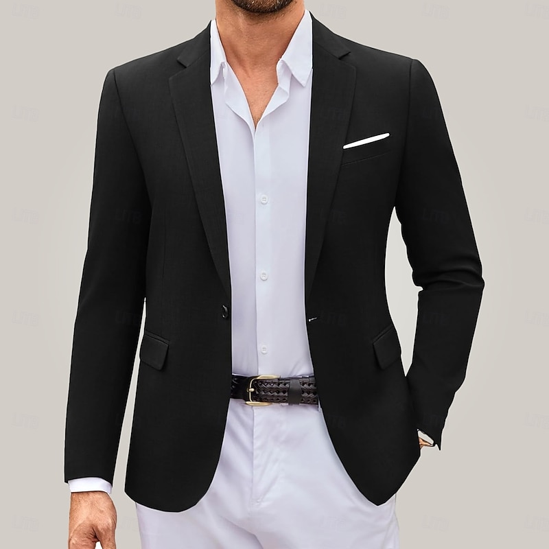 Men's Blazer Jacket Wedding Guest Casual Casual Daily Fashion Casual All Seasons Polyester Solid Colored Basic Single Breasted Blazer Dark Gray Black Navy Blue3