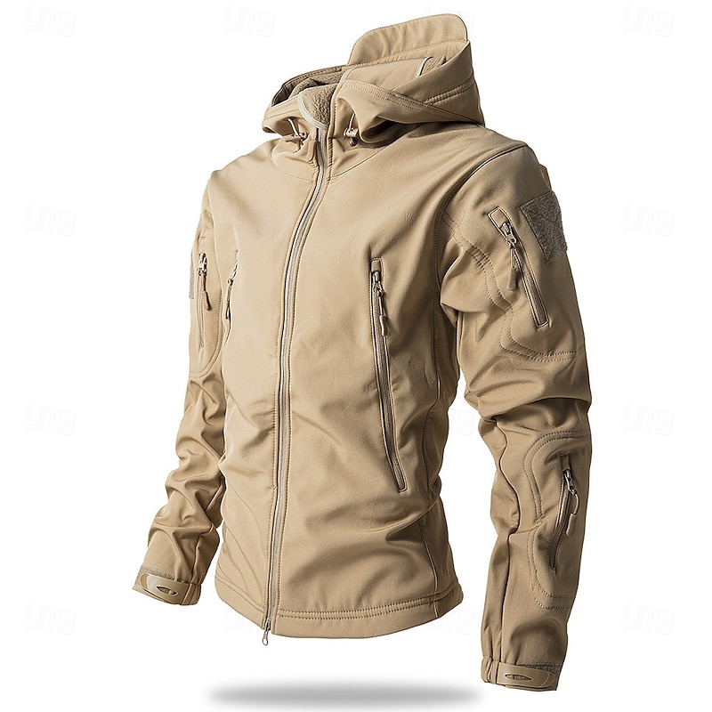 Men's Outdoor Jacket Hiking Jacket Tactical Jacket Outdoor Rain Waterproof Windbreaker Fleece Winter Autumn / Fall Solid Color Tropical Tactical Regular Black Green Khaki Dark Grey Jacket4