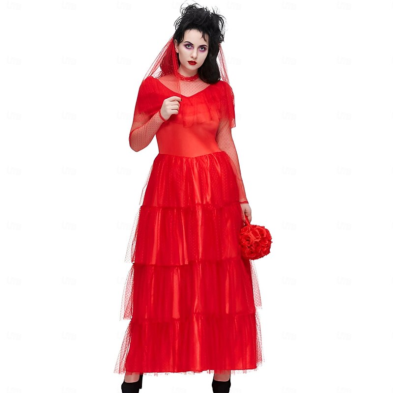 Ghost Bride Lydia Deetz Halloween Dress Beetlejuice Scary Costume Adults' Women's Carnival Masquerade Party / Evening Easy Halloween Costumes Dress Up3