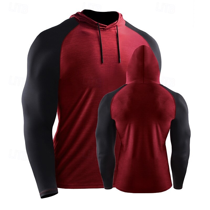 Men's Compression Shirt Athletic Shirt Gym Shirt Fitness Shirt Long Sleeve Hoodie Casual Athleisure Fall Color Block Quick Dry Soft Breathable Gym Workout Walking Jogging Sportswear Activewear Black2