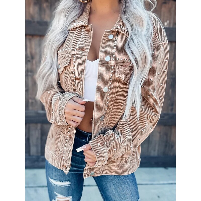 Women's Casual Jacket Dailywear Button Solid Color Comfortable Stylish Regular Fit Outerwear Long Sleeve Fall Black S