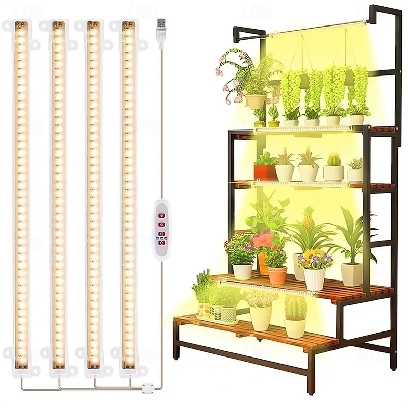 LED Full Spectrum Plant Grow Light Sunlight Growing Lamp USB 5V for Indoor Plants Cabinet Vegetable Greenhouse 1/2/4pcs (Shelf not Included)