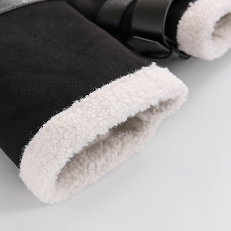 Men's Faux Leather Jacket Fleece Jacket Biker Jacket Motorcycle Jacket Daily Vacation Windproof Warm Pocket Fleece Fall & Winter Plain Fashion Classic Lapel Regular Black Jacket4