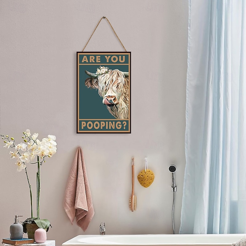 Highland Cow  Are You Pooping  Funny Tin Signs Bathroom Wall Decor3