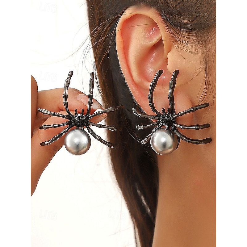 Halloween Spider Earrings with Pearl Accent - Statement Gothic Jewelry for Cosplay, Costume Parties, and Halloween Events