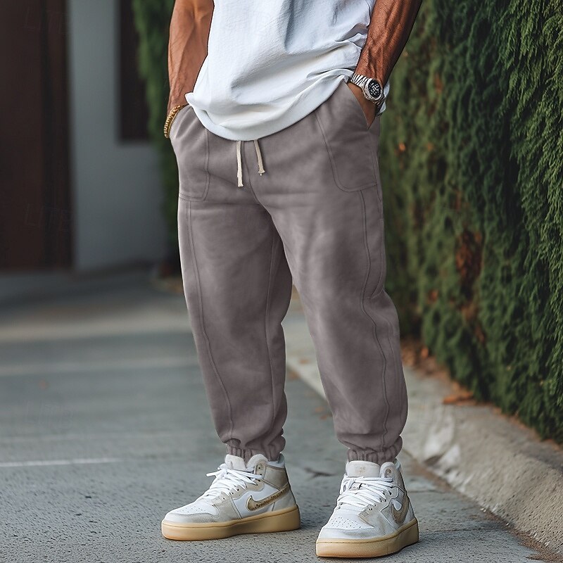 Men's Sweatpants Joggers Trousers Casual Pants Suede Pants Drawstring Elastic Waist Plain Comfort Warm Full Length Outdoor Casual Daily Fashion Streetwear Black Brown3