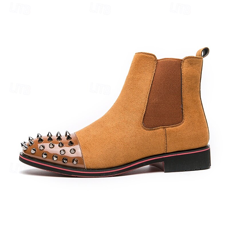 Men's Studded Faux Suede Chelsea Boots with Elastic Side Panels - Trendy Slip-On Shoes for Fashion-Forward Outfits3