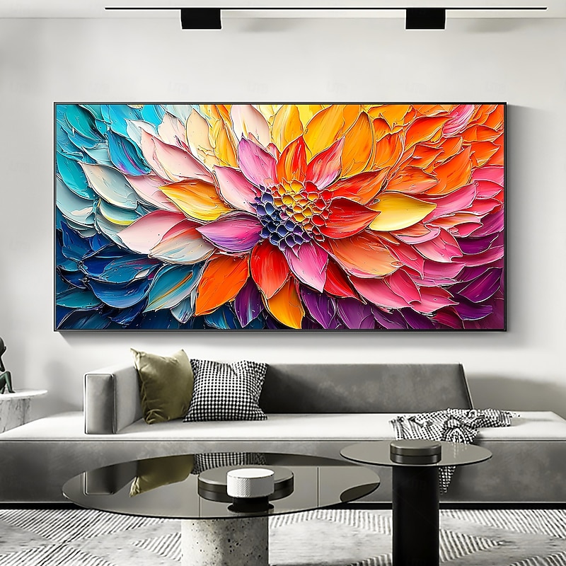 Handmade Original 3D Impasto Colorful Flower Oil Painting On Canvas Abstract Texture Floral Wall Art for Home Decor With Stretched Frame/Without Inner Frame Painting2