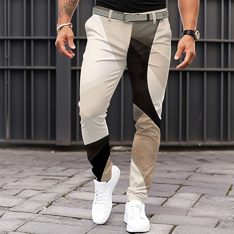 Men's Geometric Dress Pants Mid Waist Business Casual Formal Dailywear Pocket Summer Spring Fall Beige