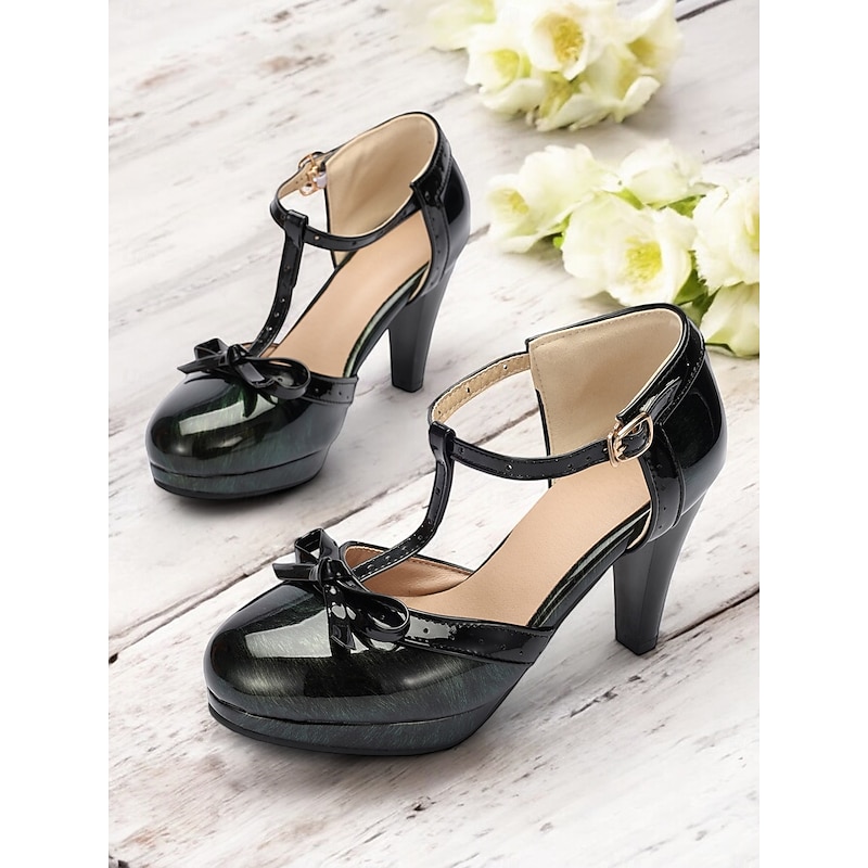 Women's Retro T-Strap High Heel Pumps with Bow and Buckle – Classic Vintage Style Shoes for Weddings, Parties, and Formal Events2