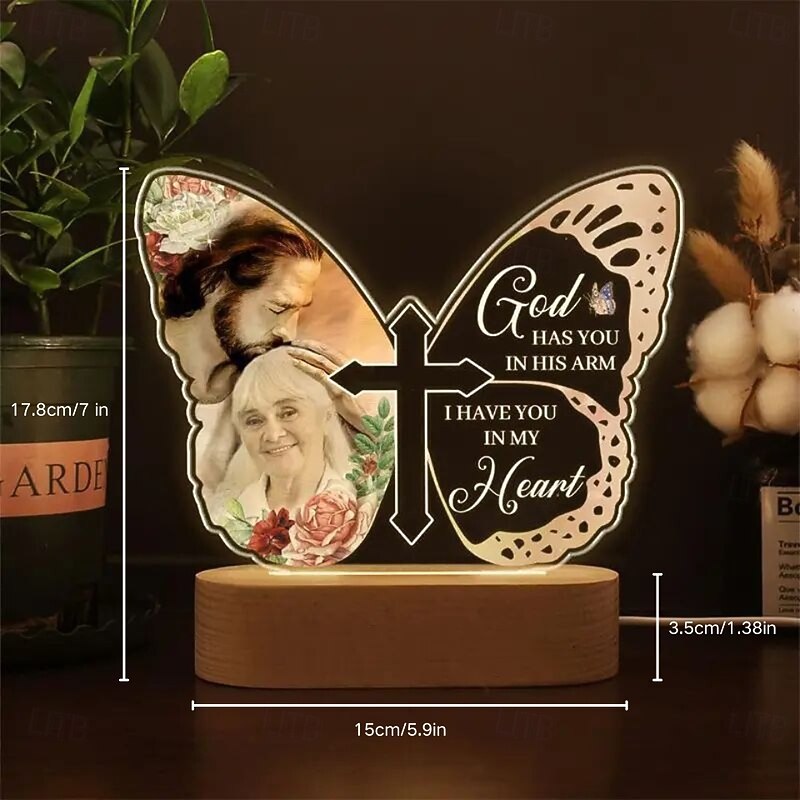 Personalized Memorial Light Up Photo Frame Custom Sympathy Gift for Loss of Loved One Butterfly Shaped Lights Valentines Custom Acrylic Night Light USB Powered4