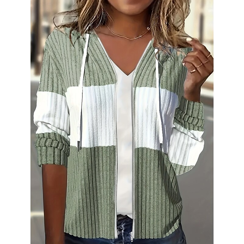 Women's Hoodied Jacket Dailywear Patchwork Color Block Warm Vintage Regular Fit Outerwear Long Sleeve Fall Black S