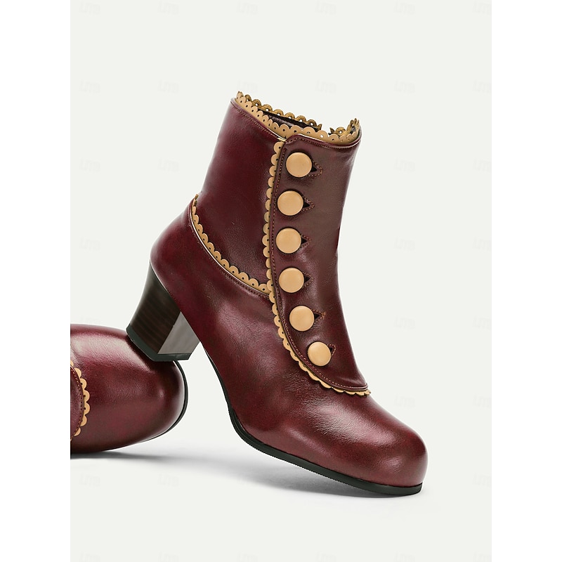 Victorian Vintage Green Leather Ankle Boots for Women – Retro Button Design with Scalloped Trim, Perfect for Fall Fashion4