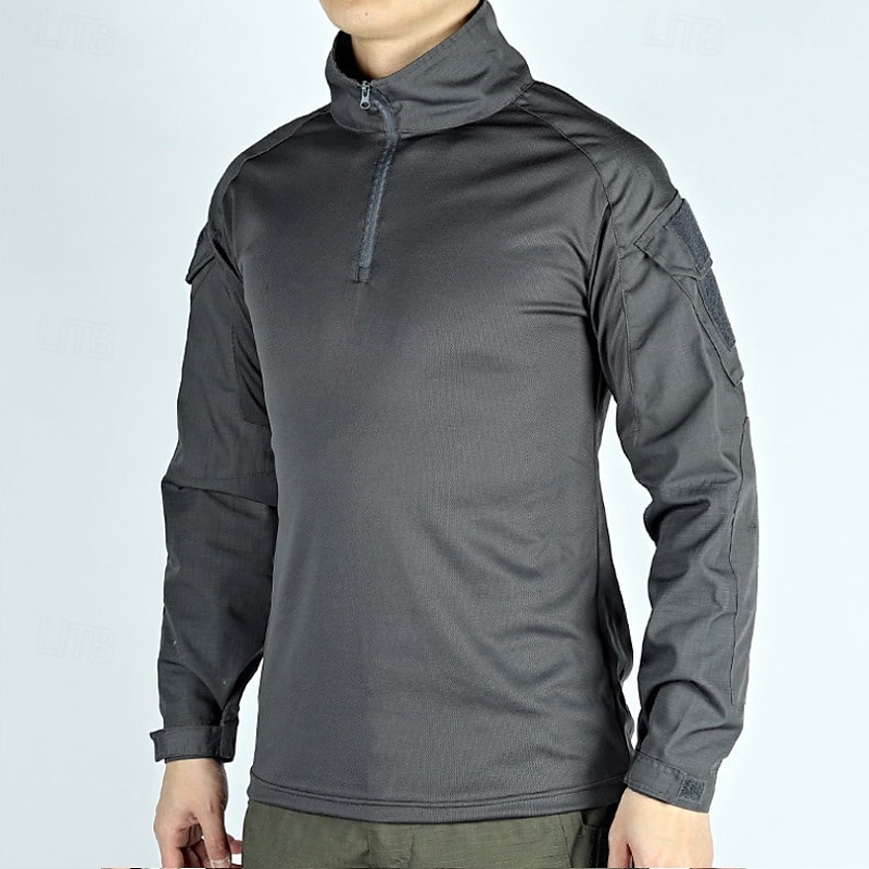 Men's Combat Shirt Hiking Shirt Tactical Military Shirt Long Sleeve Quarter Zip Top Outdoor Breathable Soft Polyester Patchwork Black Army Green Brown Gym Climbing Camping / Hiking / Caving4