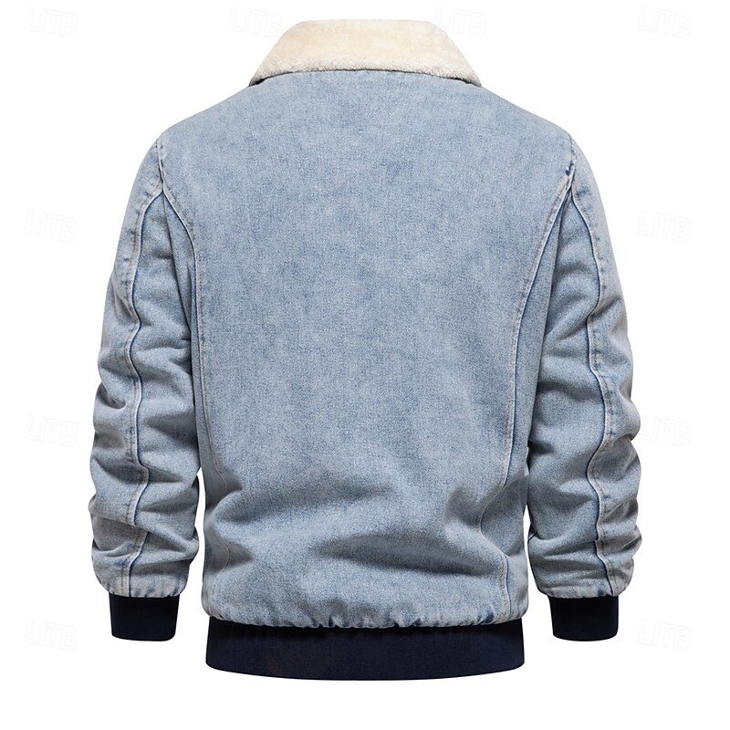 Men's Fleece Jacket Jean Jacket Denim Jacket Casual Daily Fall & Winter Color Block Casual Lapel Regular Dark Gray Dark Blue Light Blue Jacket2