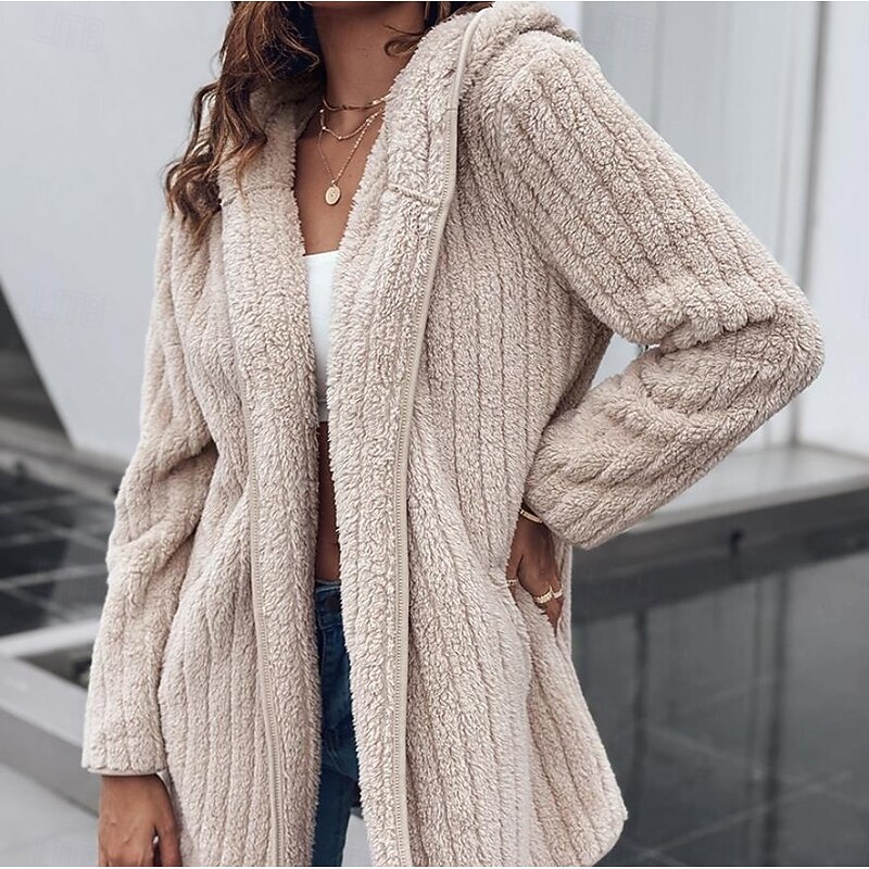 Women's Casual Jacket Office Work Street Fall Winter Regular Coat Regular Fit Thermal Warm Breathable Comtemporary Stylish Casual Jacket Long Sleeve Solid Color with Pockets Apricot4