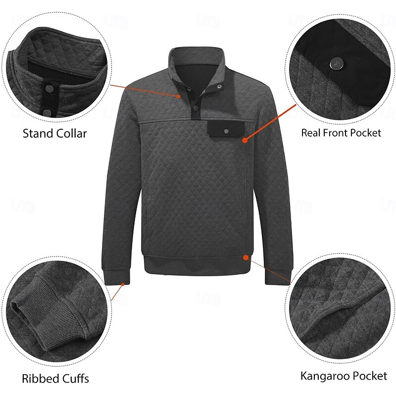 Men's Waffle Hoodies Hoodie Wine Red Black Brown Green Light Grey Standing Collar Plain Sports & Outdoor Daily Holiday Streetwear Cool Casual Winter Spring &  Fall Clothing Apparel Hoodies2