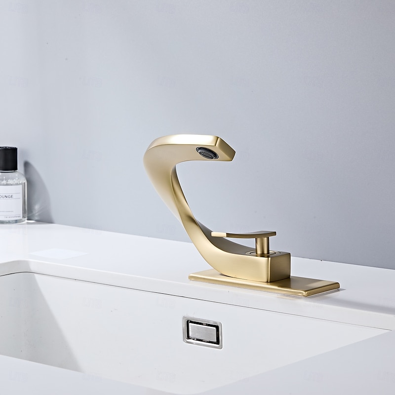 Bathroom Sink Faucet Electroplated Modern Brass Single Handle One Hole Cold And Hot Water Available Centerset Mount Lavatory Bathroom Vanity Faucet