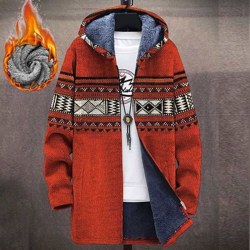 Men's Abstract Graphic Prints Geometry Winter Coat Fleece Jacket Coat Warm Comfortable Breathable Fashion Streetwear Sport Sports & Outdoor Daily Wear Going out Zipper Pocket Print Fall & Winter