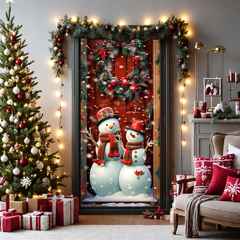 Christmas Door Decorations Door Covers Xmas Snowman Door Tapestry Door Curtain Decoration Backdrop Door Banner for Front Door Farmhouse Christmas Holiday Party Decor Supplies Indoor/Outdoor3