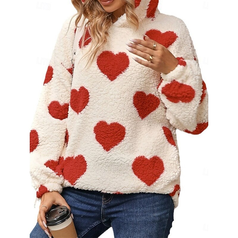 Women's Hoodie Sweatshirt Casual Heart Street Dailywear Hoodie Print Long Sleeve Black Red Khaki Fall Winter4