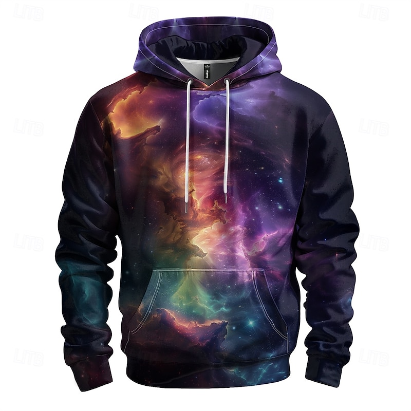 Men's Graphic Galaxy Star Print Hoodie Hoodies Sweatshirt Vacation Daily Long Sleeve Hooded Vacation Sports Outdoor Going out Black Printing Winter Spring &  Fall Designer2