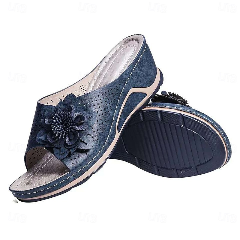 Women's Open-Toe Slip-On Wedge Sandals with Floral Decoration – Breathable, Comfortable, and Stylish for Casual Summer Wear2