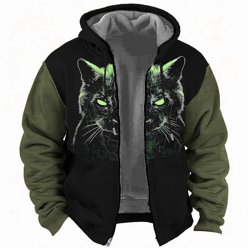 Christmas Men's Cat Hoodie Hoodies Sweatshirt Fashion Daily Long Sleeve Hooded Holiday Travel Yellow Blue Drawstring Zipper Pocket Fall Winter Designer2