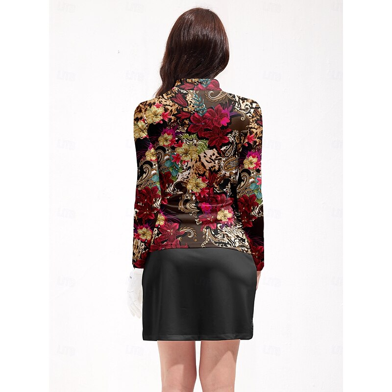 Women's Golf Polo Shirt Wine Red Long Sleeve Top Ladies Golf Attire Clothes Outfits Wear Apparel2