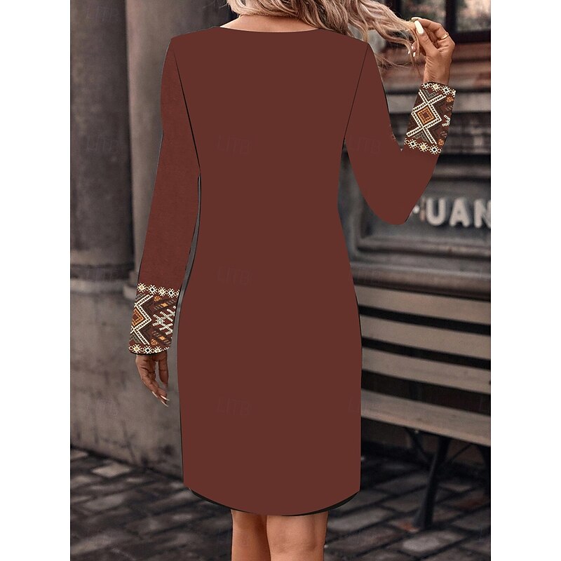 Women's Maxi Dress Sweatshirt Dress Winter Dress Corset Dress Sheath Dress Elegant Stylish Vacation Party Street Regular Fit Floral Long Sleeve Crew Neck Brown Summer Fall Winter2