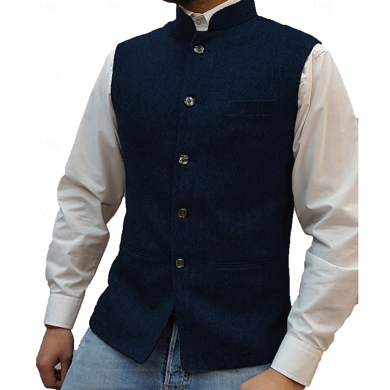Men's Casual Vest Solid Color Tailored Fit Single Breasted Five-buttons Silver Black Dark Navy 20233