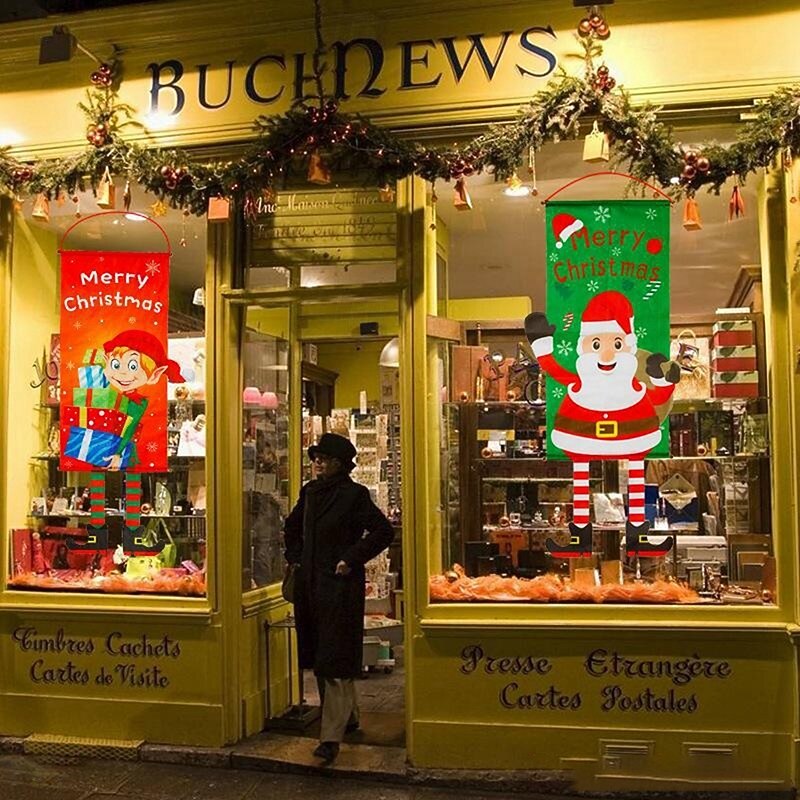 Merry Christmas Door Banner Porch Sign Hanging Ornament Christmas Decoration for Home New Year Xmas Happy3