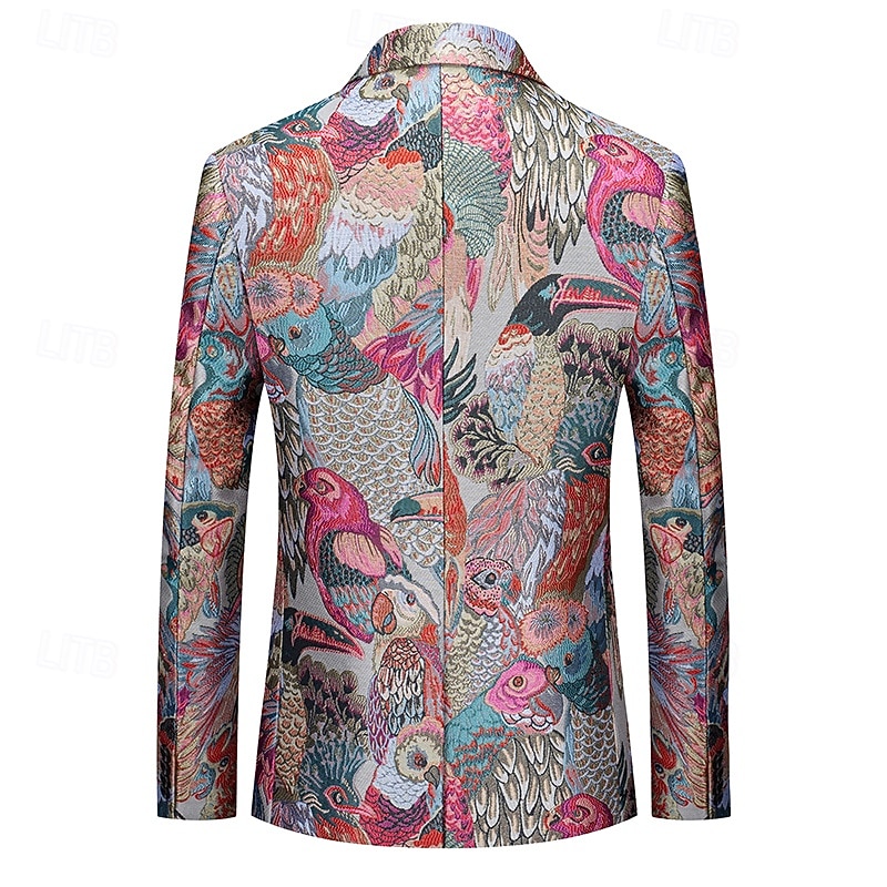 Men's Blazer Jacket Notch Collar Classic Floral Blazer Multicolor Standard Fit Single Breasted One-button2