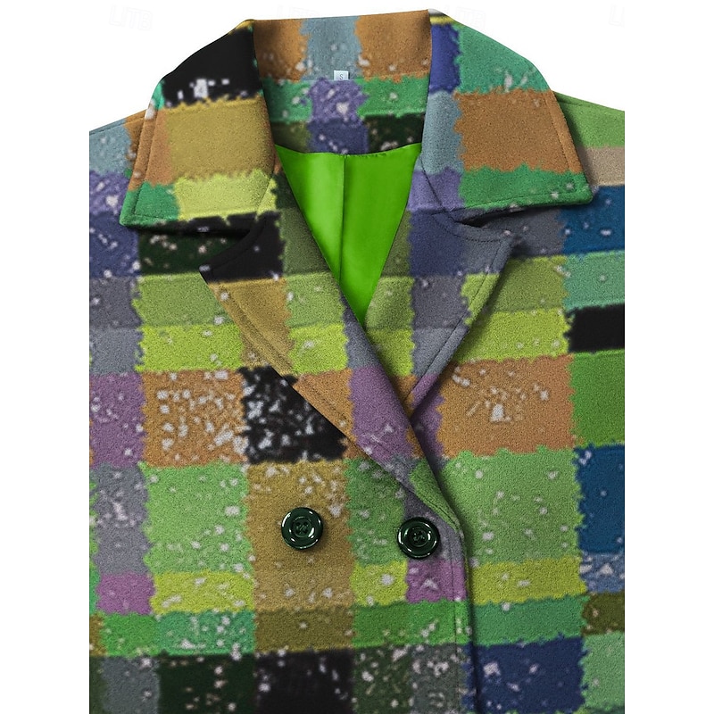 Women's Winter Coat Coat Cloak / Capes Windproof Warm Pocket Casual Street Style Plaid Vacation Work Street Daily Wear Single Breasted Turndown Loose Fit Long Sleeve Outerwear Red Green Fall Winter4