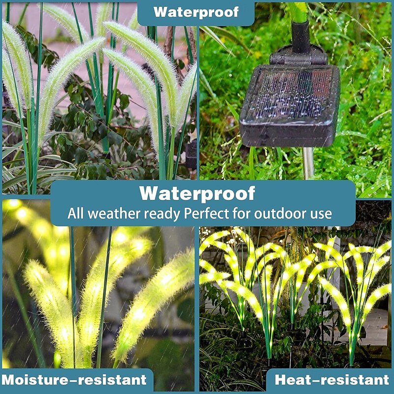 2pcs Solar Green Foxtail Lights, Outdoor Solar Garden Lights with Glowing Stems Perfect for Garden Decoration, Yard Decor, and Gifts3
