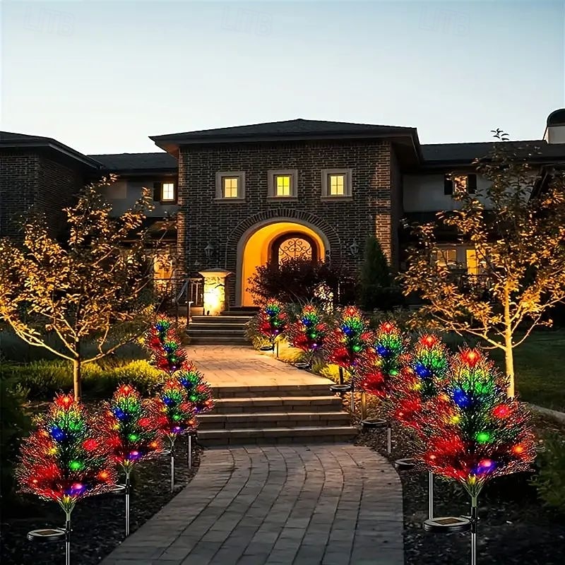 Solar Powered LED Lawn Light - Multicolor Stake for Garden Patio Walkway Outdoor and New Year Holiday Landscape Decoration 1/2Pcs2